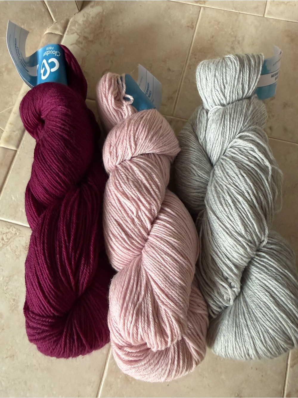 Cloudborn Fibers Women’s Sweater Yarn Pack - Pink, Burgundy, Light Gray